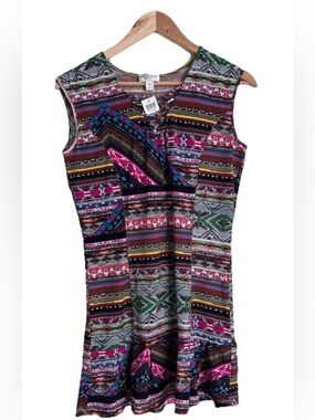 Bisou Bisou Multicolor Tribal Print Dress Size Small